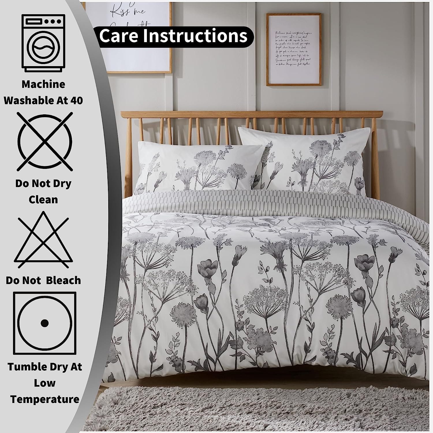 Olivia Rocco Meadow Grey Reversible Duvet Cover Set, Microfibre
