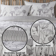 Olivia Rocco Meadow Grey Reversible Duvet Cover Set, Microfibre