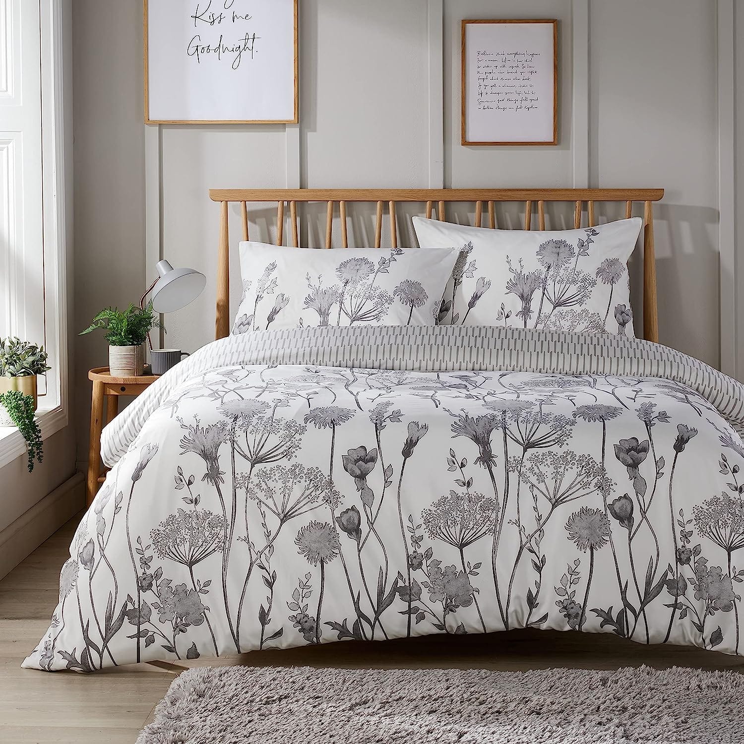 Olivia Rocco Meadow Grey Reversible Duvet Cover Set, Microfibre