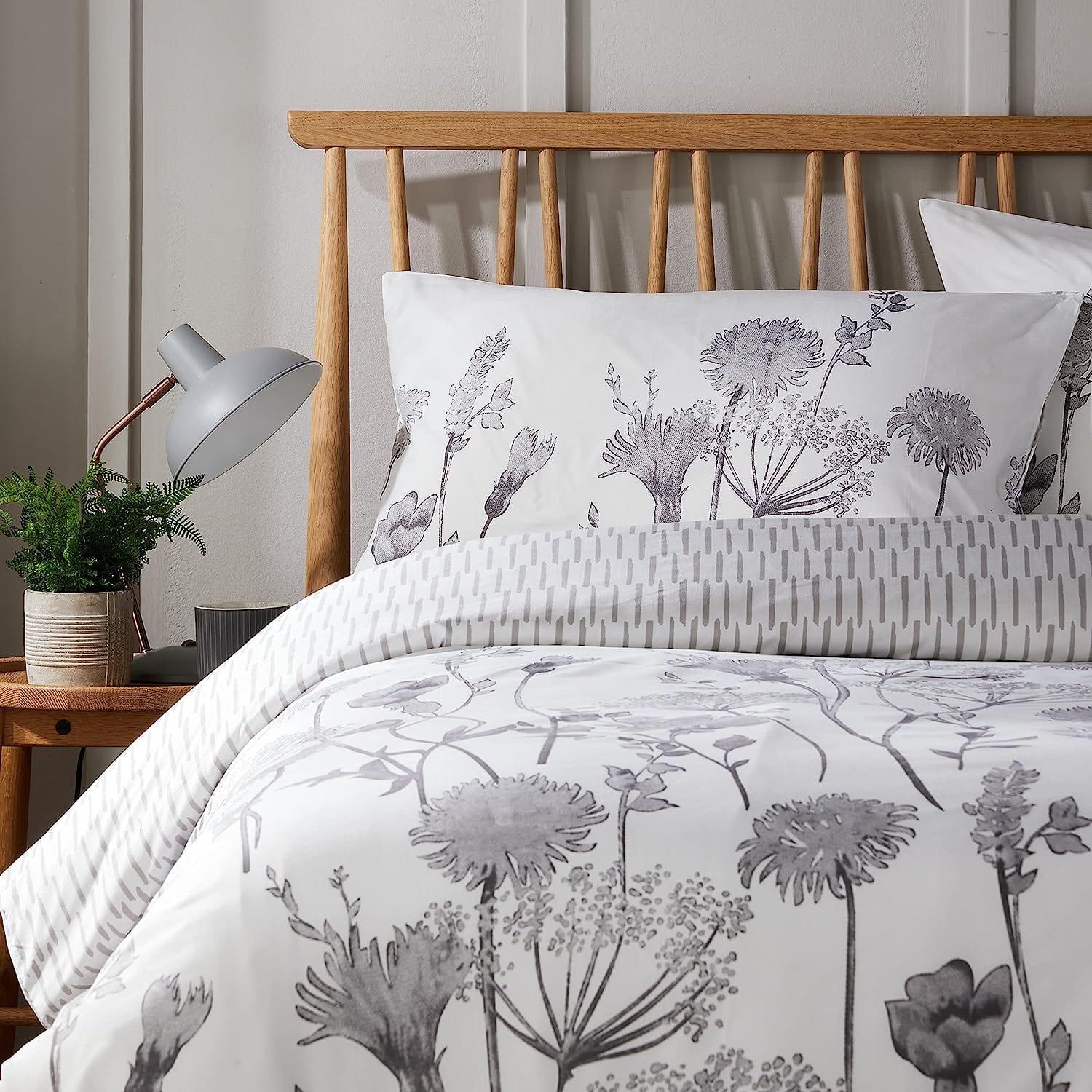 Olivia Rocco Meadow Grey Reversible Duvet Cover Set, Microfibre