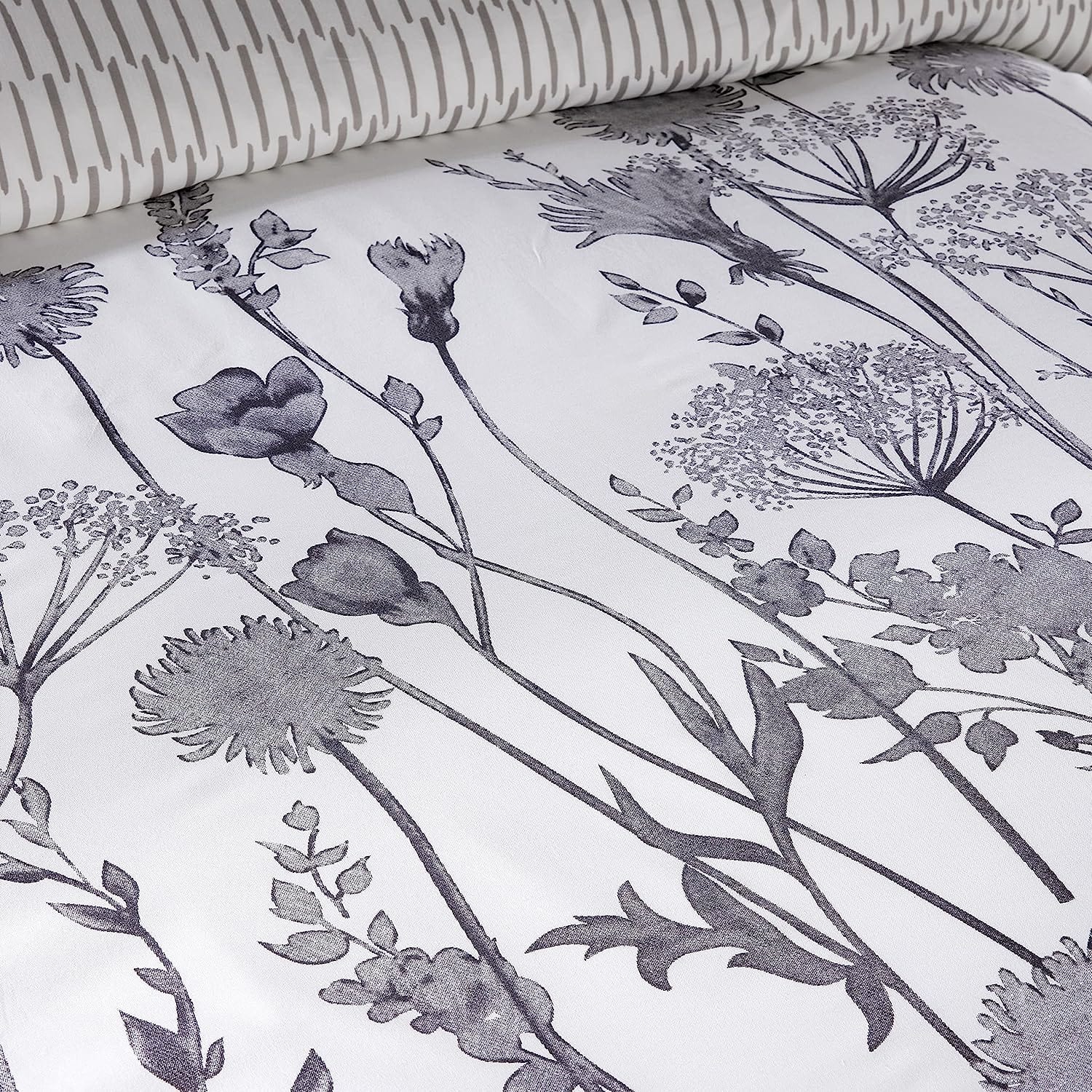 Olivia Rocco Meadow Grey Reversible Duvet Cover Set, Microfibre
