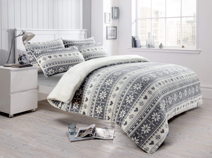 Olivia Rocco Nordic Fair Isle Reversible Teddy Fleece Duvet Cover Set