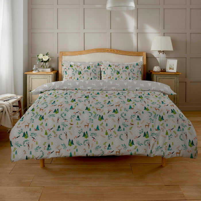 Olivia Rocco Snowy Reindeers Reversible Duvet Cover Set, Polycotton