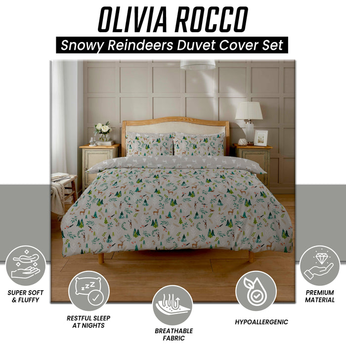 Olivia Rocco Snowy Reindeers Reversible Duvet Cover Set, Polycotton, image 2