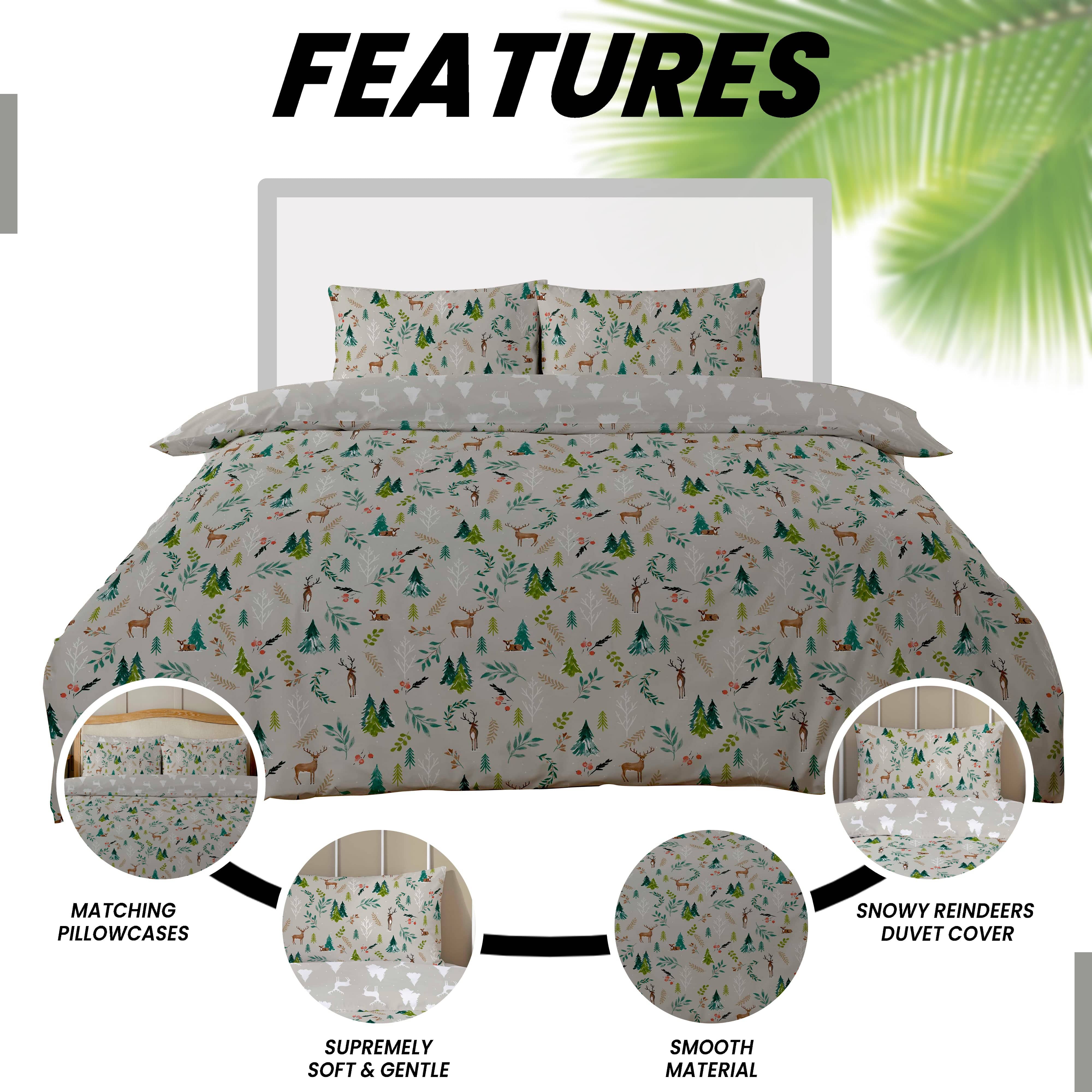 Olivia Rocco Snowy Reindeers Reversible Duvet Cover Set, Polycotton