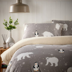 Olivia Rocco Polar Bear and Penguin Teddy Fleece Duvet Cover Set