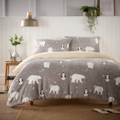 Olivia Rocco Polar Bear and Penguin Teddy Fleece Duvet Cover Set