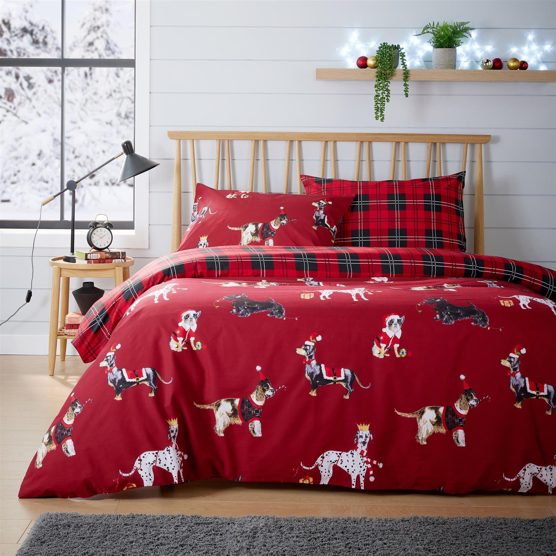 Olivia Rocco Christmas Dogs Reversible Duvet Cover Set, Cotton Rich