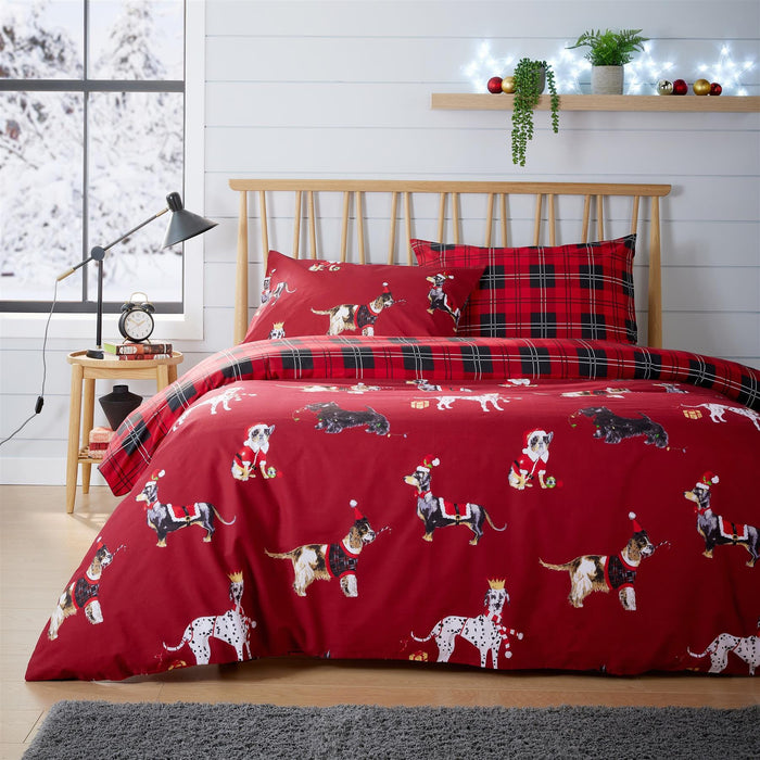 Olivia Rocco Christmas Dogs Reversible Duvet Cover Set, Cotton Rich
