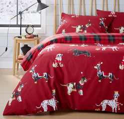 Olivia Rocco Christmas Dogs Reversible Duvet Cover Set, Cotton Rich