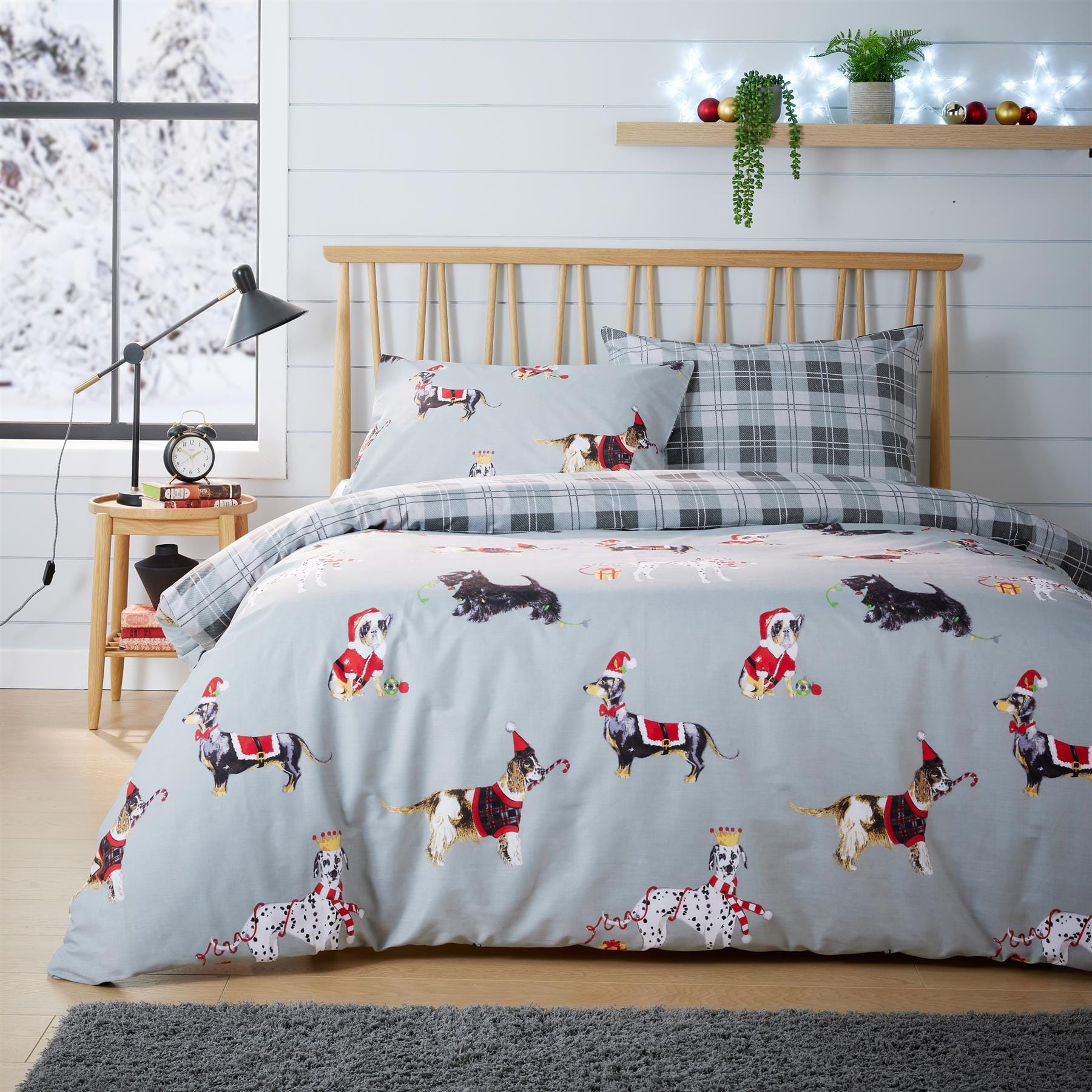 Olivia Rocco Christmas Dogs Reversible Duvet Cover Set, Cotton Rich