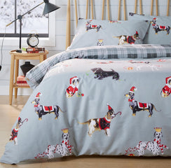 Olivia Rocco Christmas Dogs Reversible Duvet Cover Set, Cotton Rich
