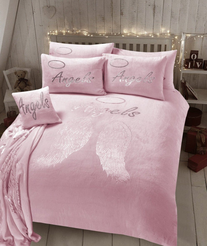 Olivia Rocco Angel Wings Teddy Fleece Duvet Cover Set, Three Colours, Pink