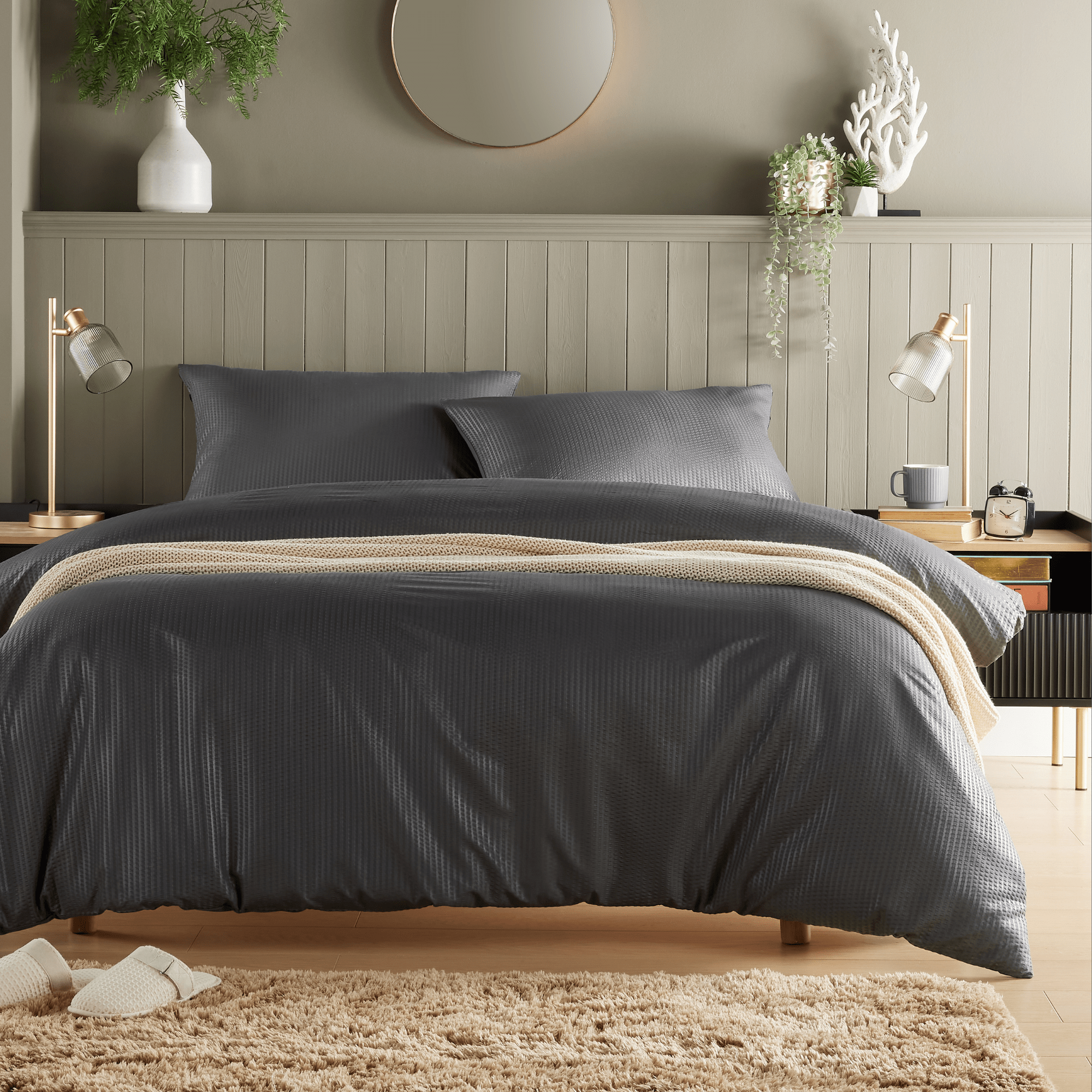 Olivia Rocco Monaco Seersucker Duvet Cover Set, Grey or White