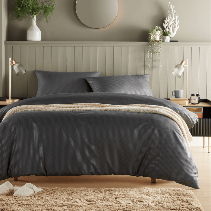 Olivia Rocco Monaco Seersucker Duvet Cover Set, Grey or White, Grey