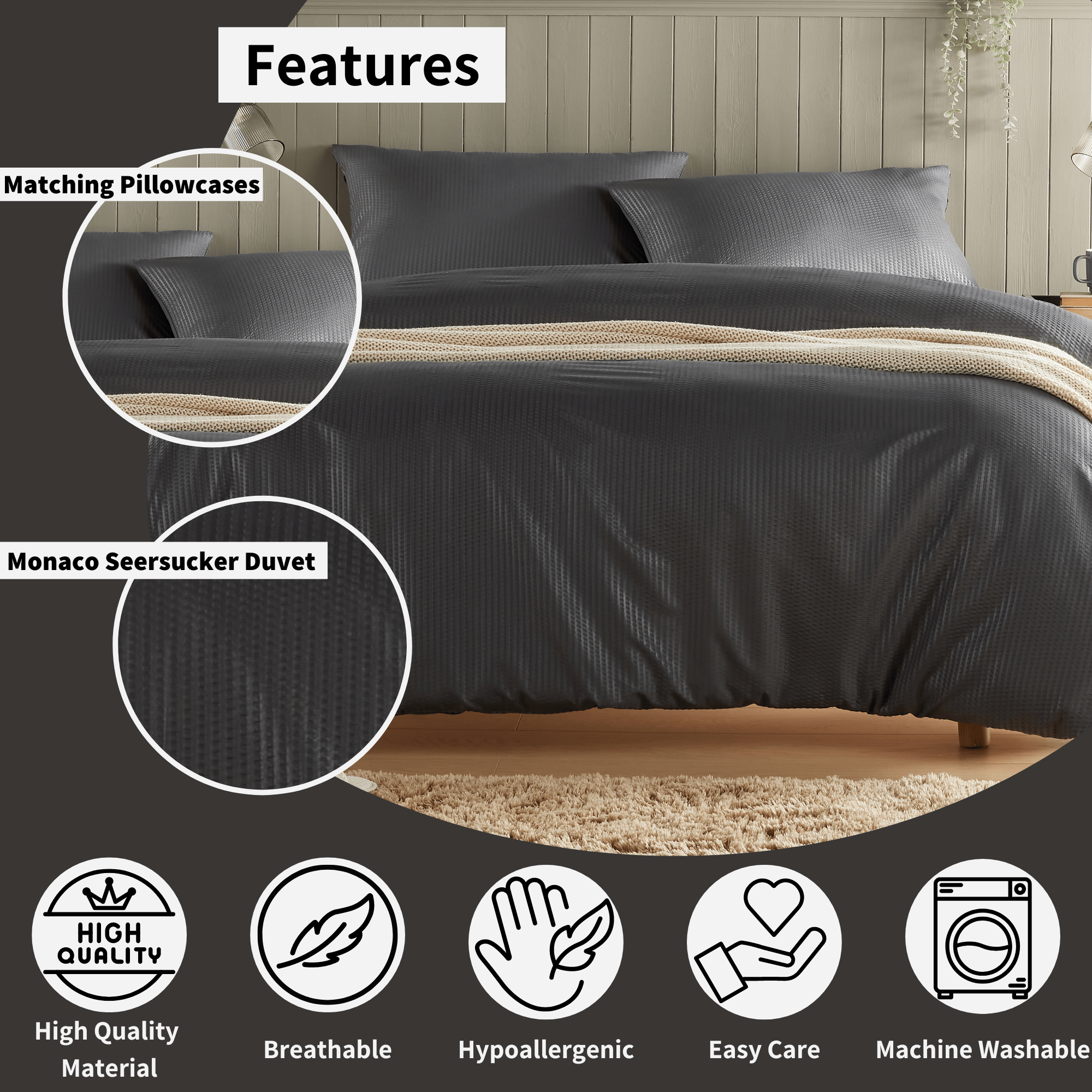Olivia Rocco Monaco Seersucker Duvet Cover Set, Grey or White