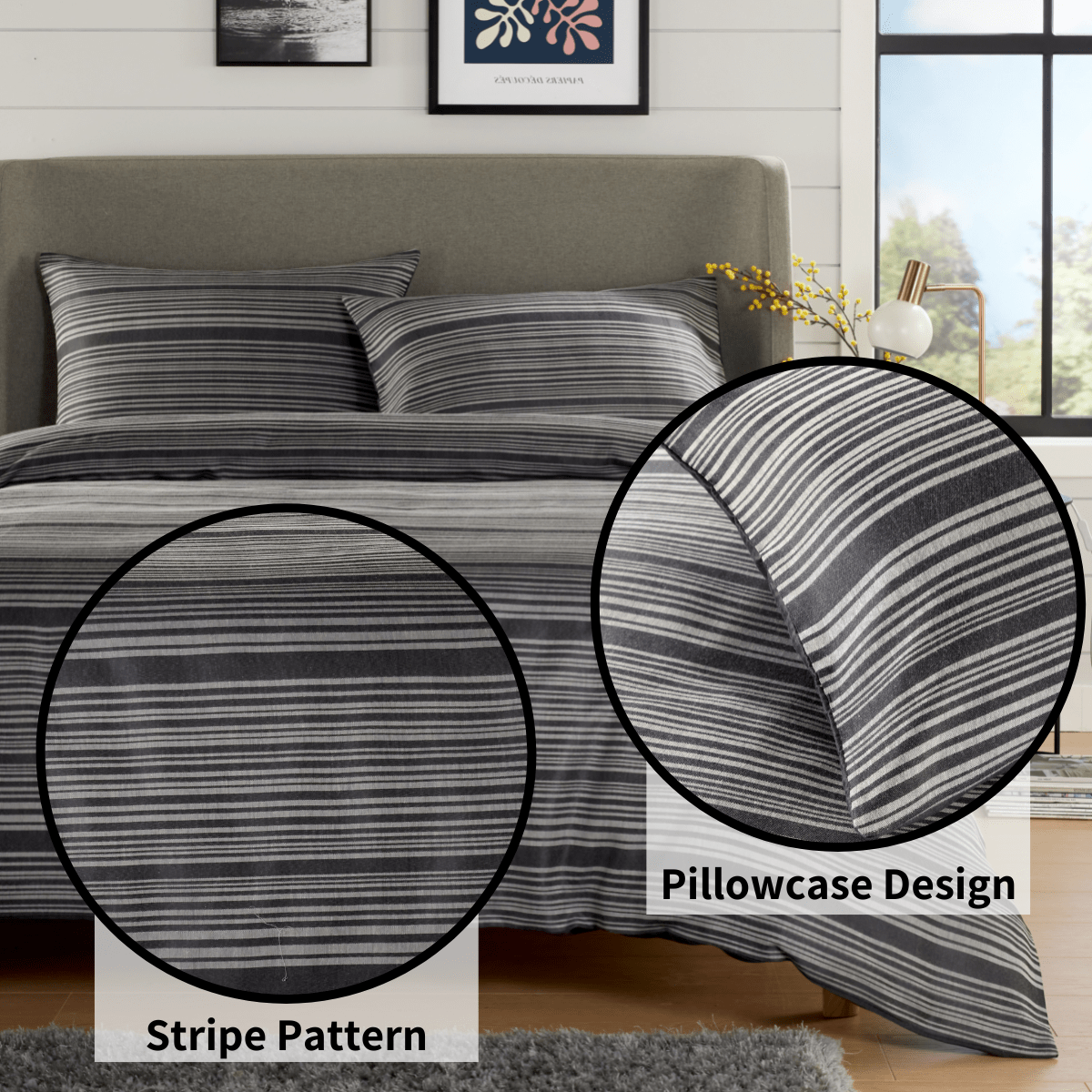 Olivia Rocco Stripe Jacquard Reversible Duvet Cover Set, Cotton Blend