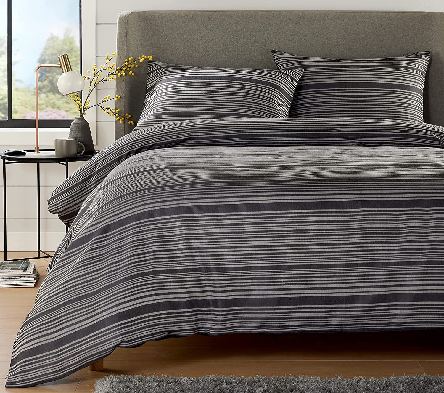 Olivia Rocco Stripe Jacquard Reversible Duvet Cover Set, Cotton Blend