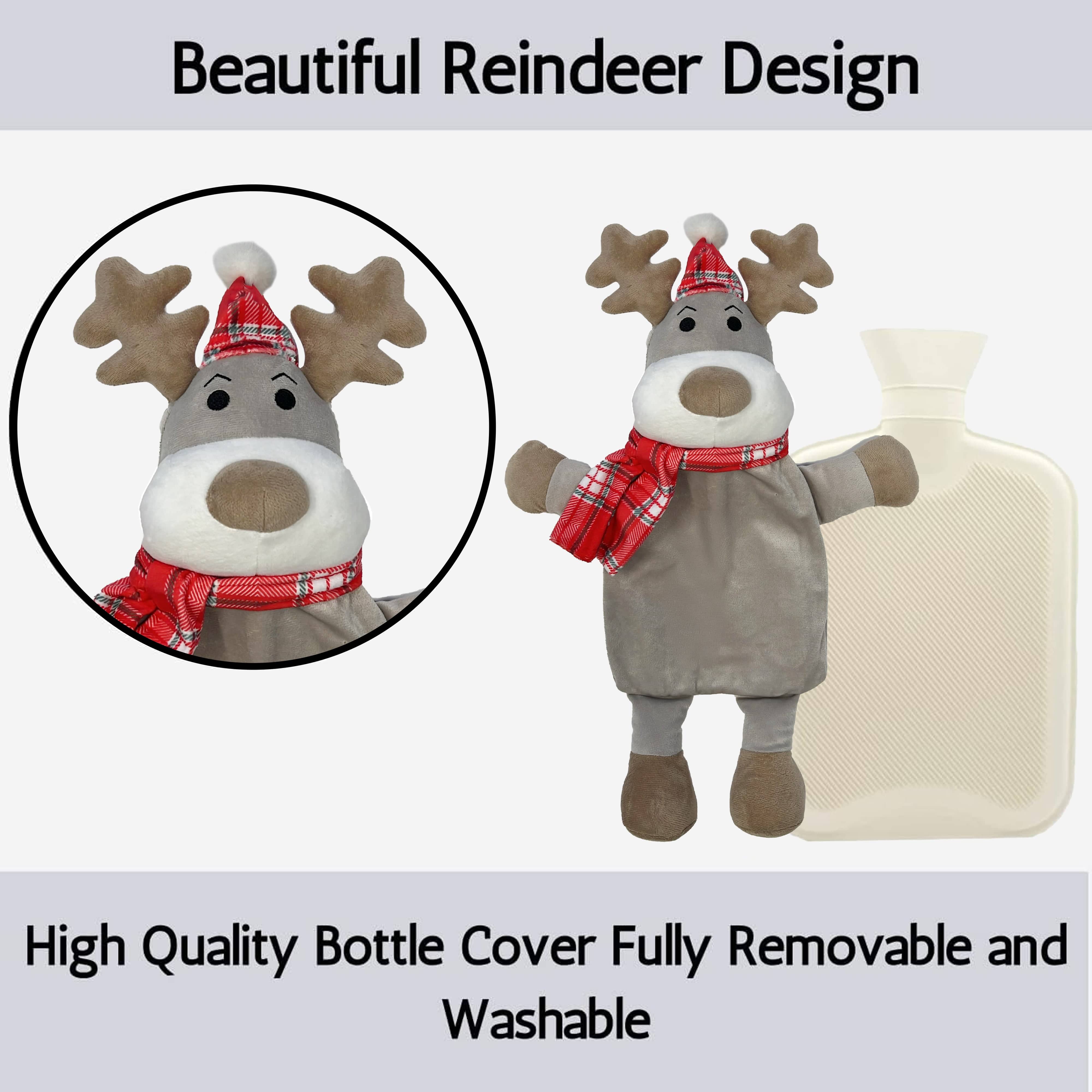 Olivia Rocco 1 Litre Hot Water Bottle with Reindeer Fleece Cover