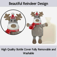 Olivia Rocco 1 Litre Hot Water Bottle with Reindeer Fleece Cover