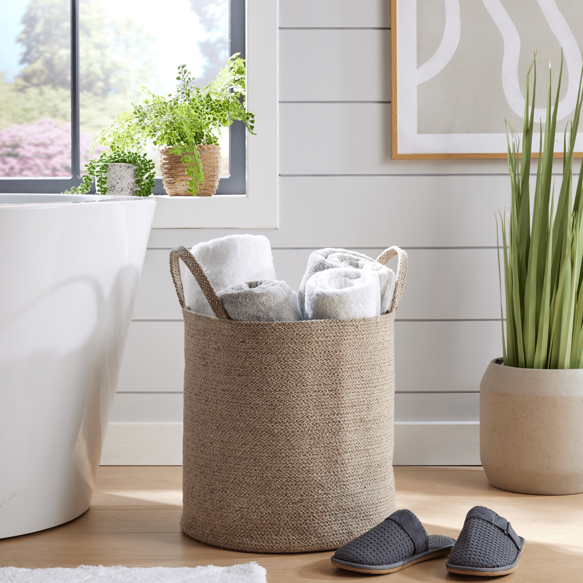 Olivia Rocco Woven Cotton Rope Laundry Basket with Handles, 40 x 40 cm