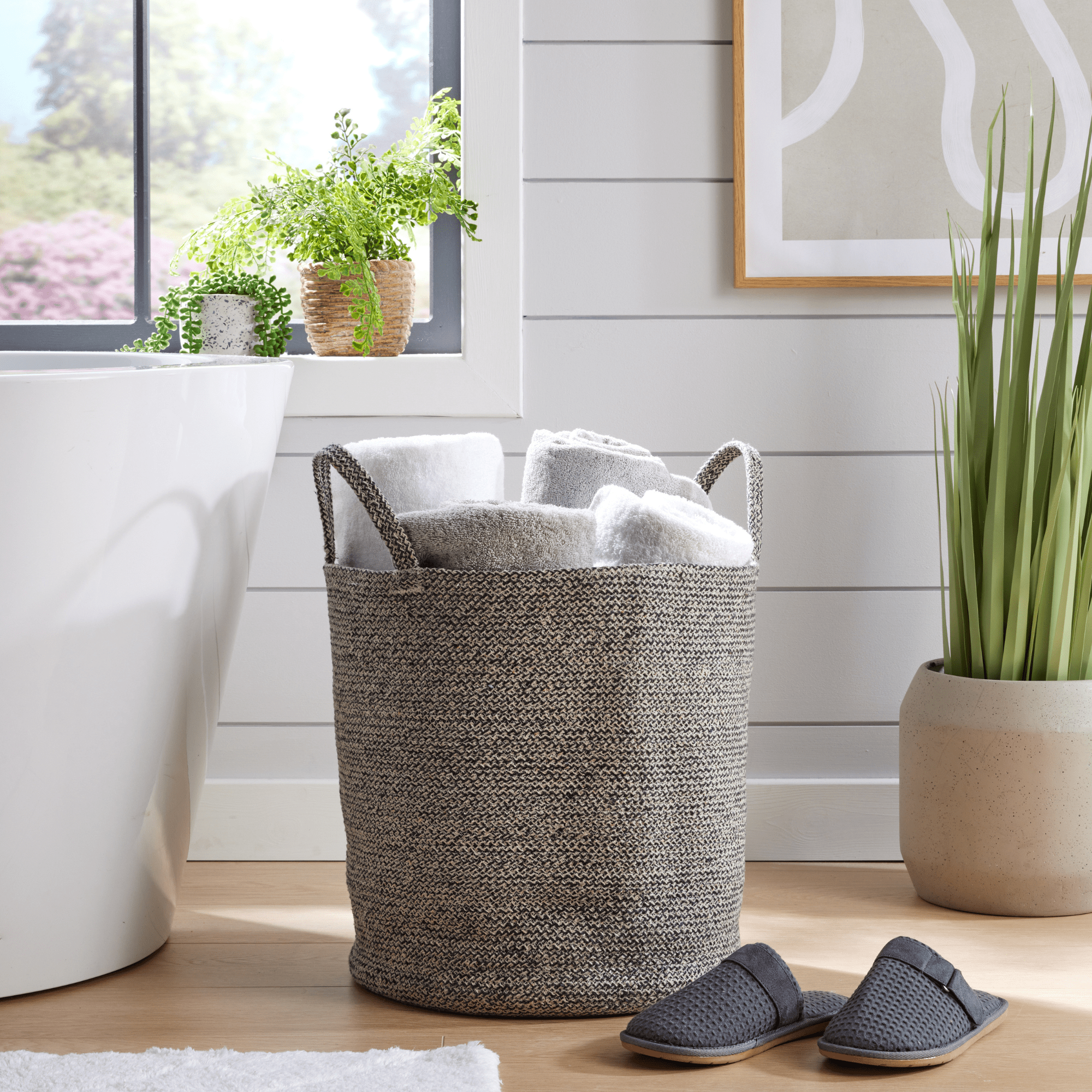 Olivia Rocco Woven Cotton Rope Laundry Basket with Handles, 40 x 40 cm
