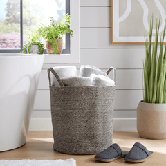 Olivia Rocco Woven Cotton Rope Laundry Basket with Handles, 40 x 40 cm