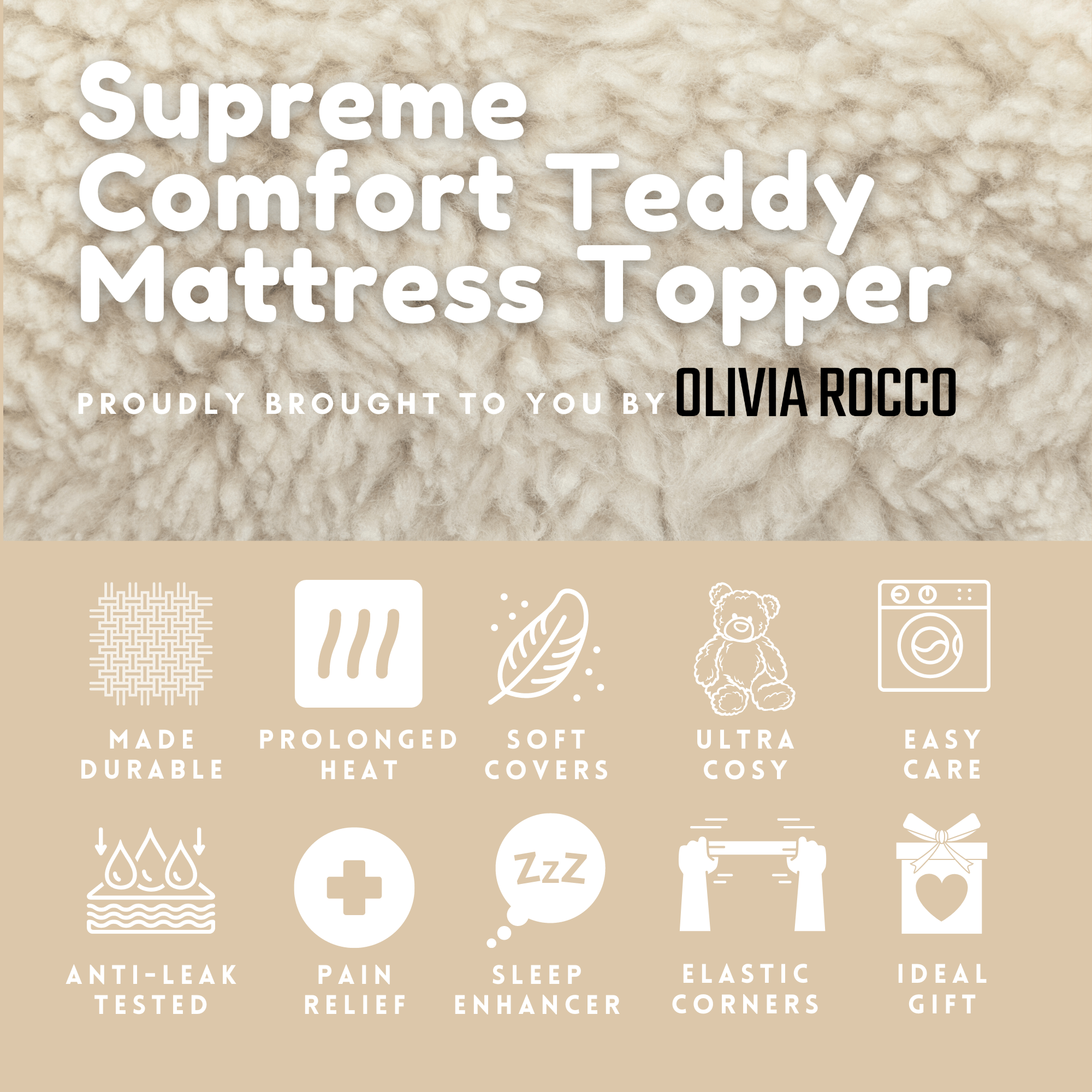 Olivia Rocco Dual Sided Teddy Mattress Topper, Extra Deep 30cm