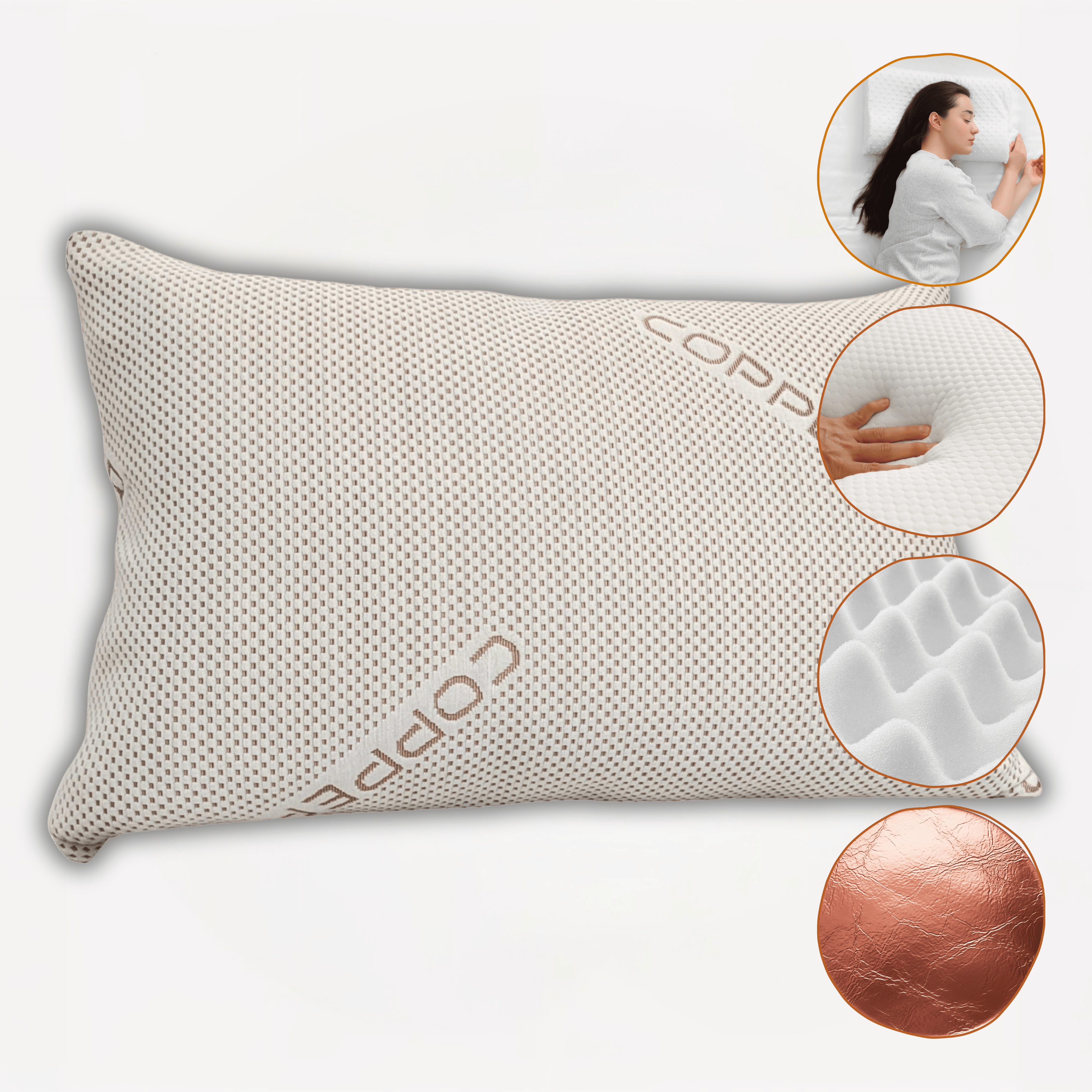 Olivia Rocco Memory Foam Pillow, Copper Infused Cover, 50 x 75 cm