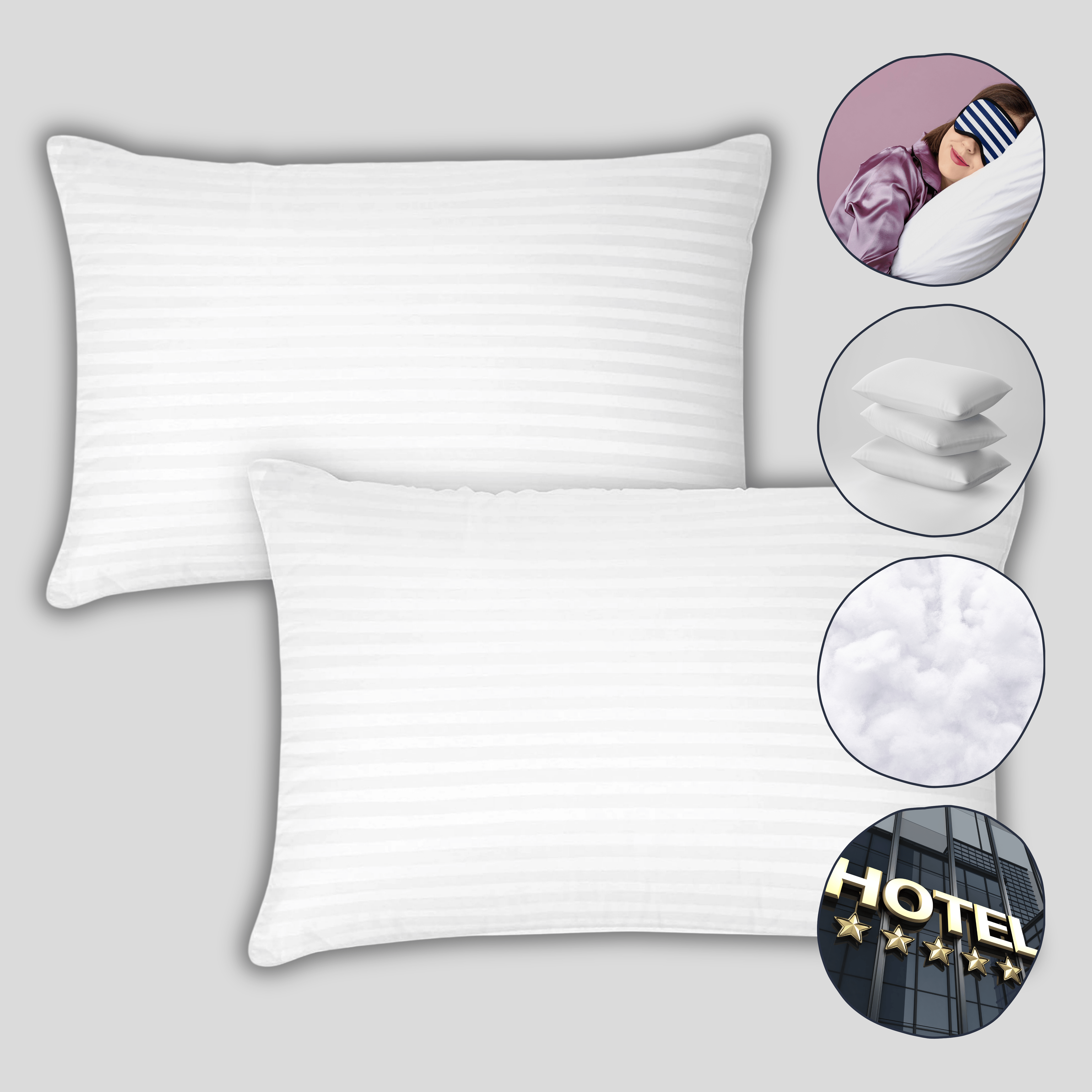 Olivia Rocco Hollowfibre Pillows, Pack of 2, Polycotton Stripe Cover