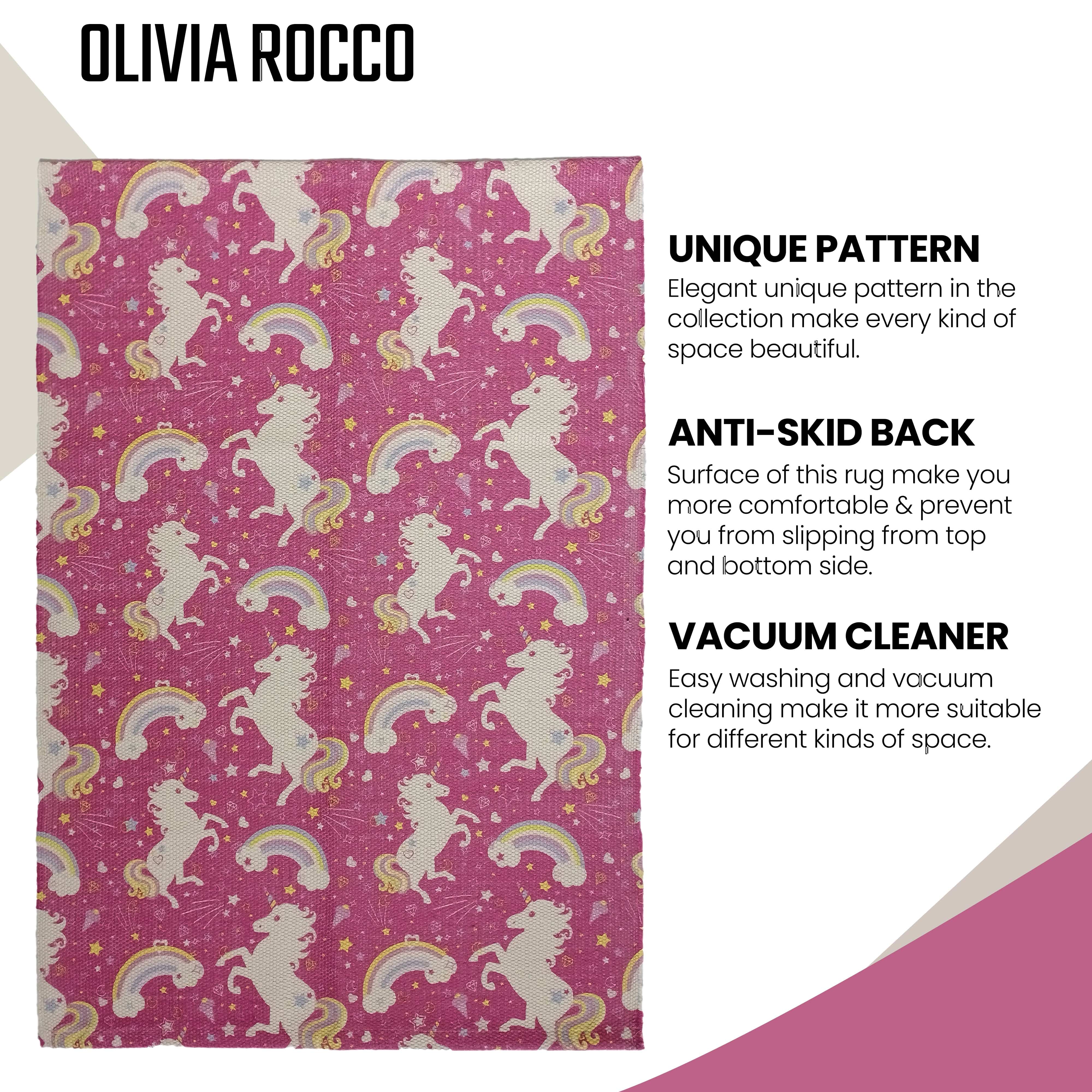 Olivia Rocco Unicorn Print Rug, 60 x 90 cm, Recycled Polyester