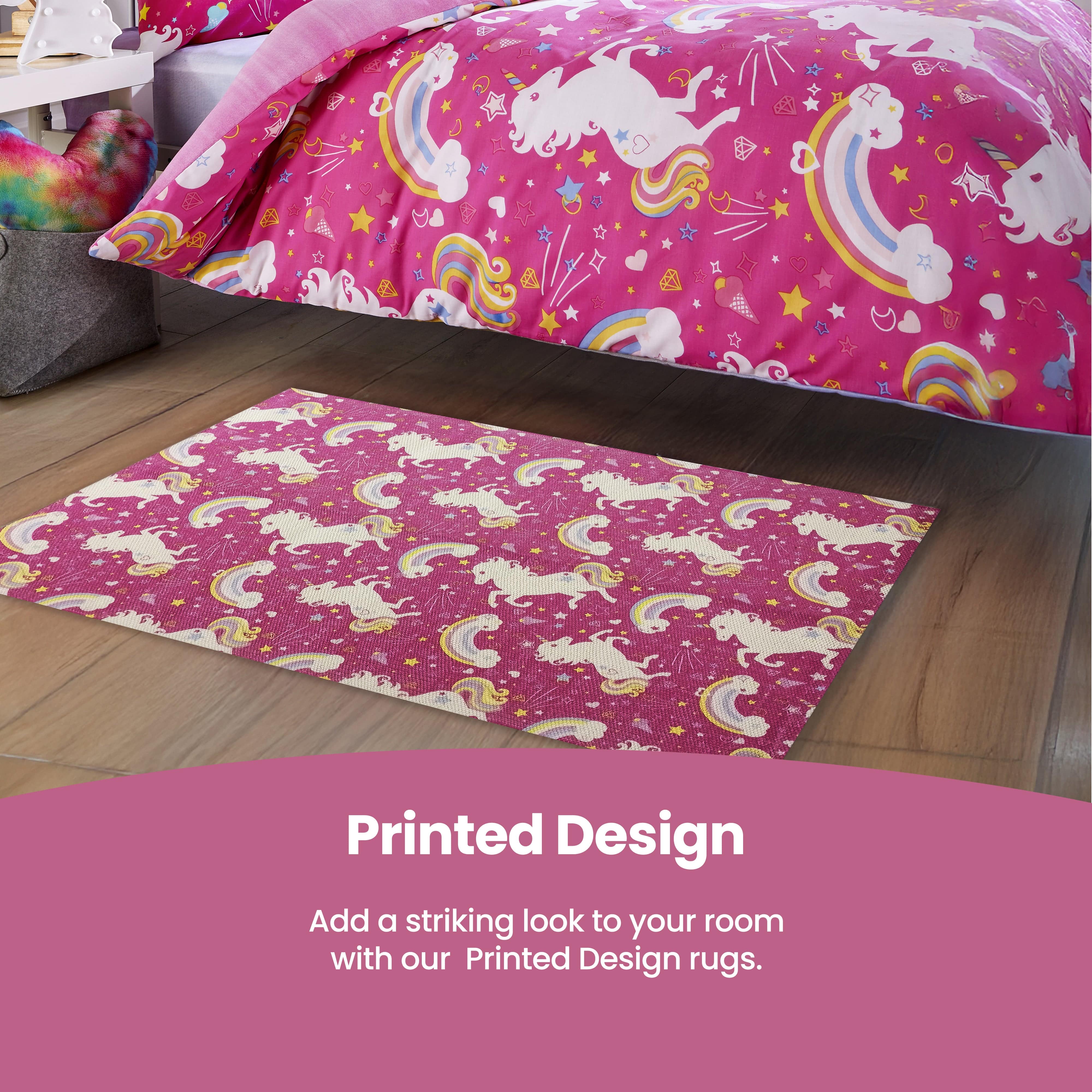 Olivia Rocco Unicorn Print Rug, 60 x 90 cm, Recycled Polyester