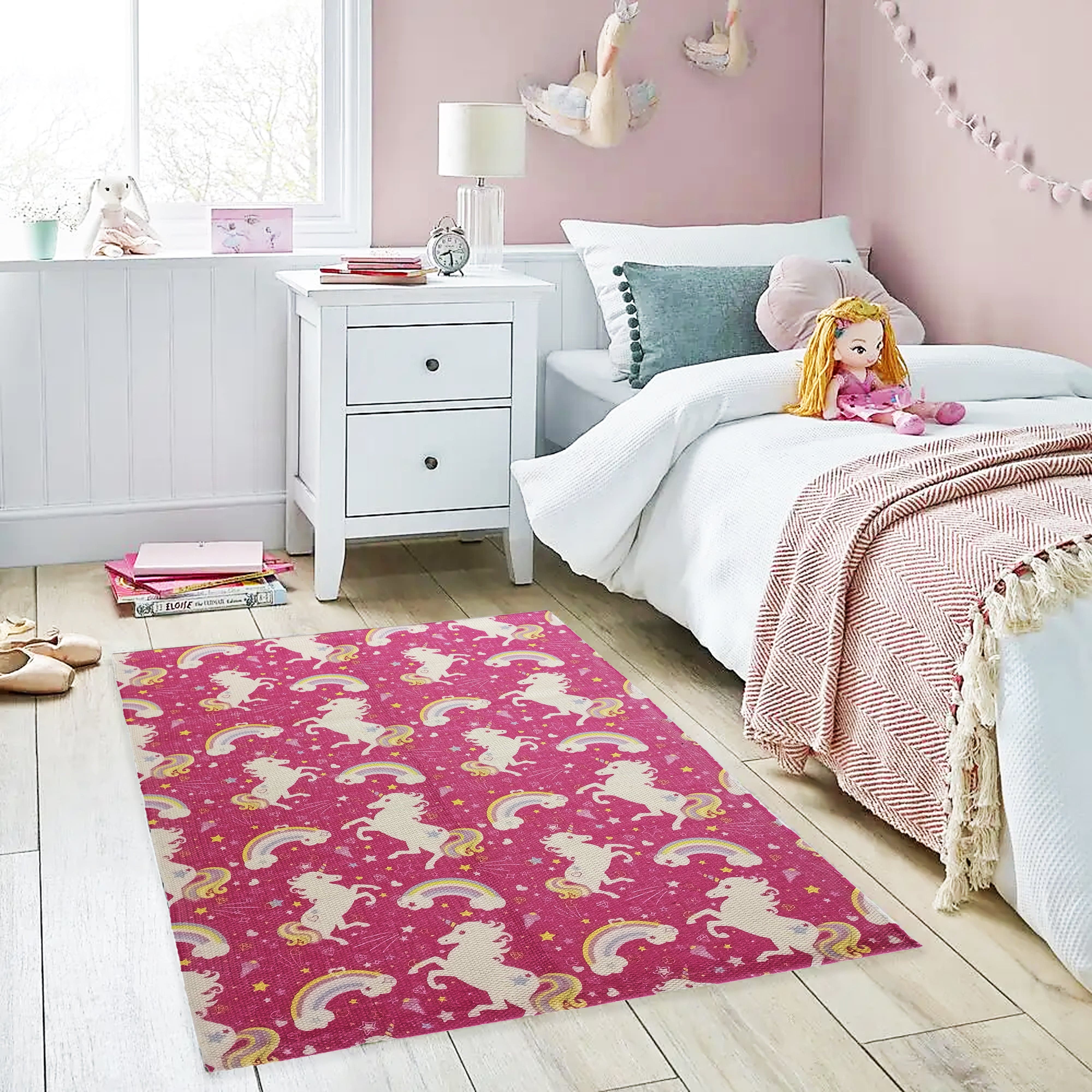 Olivia Rocco Unicorn Print Rug, 60 x 90 cm, Recycled Polyester