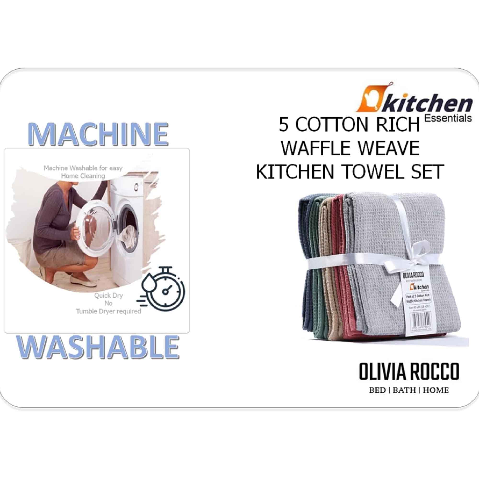 Olivia Rocco Waffle Tea Towels, Pack of 20, 100% Cotton, 45 x 65 cm