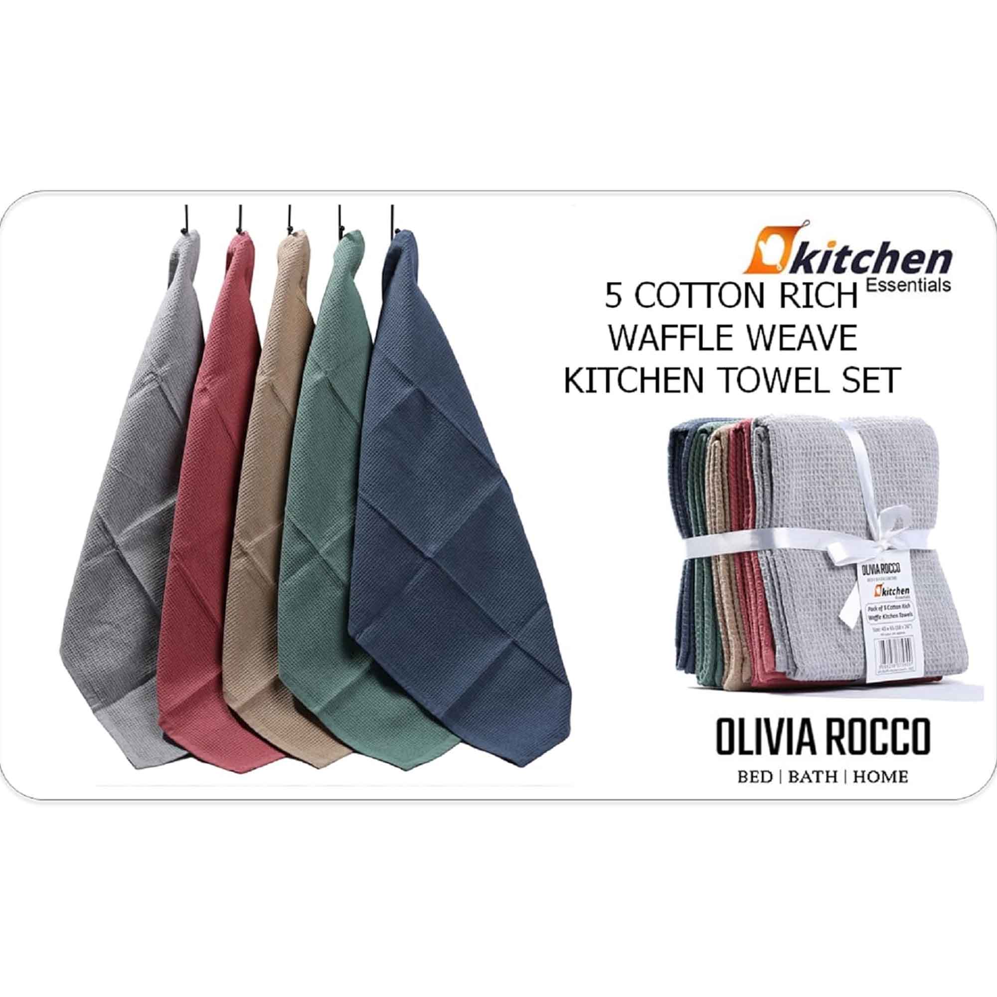 Olivia Rocco Waffle Tea Towels, Pack of 20, 100% Cotton, 45 x 65 cm