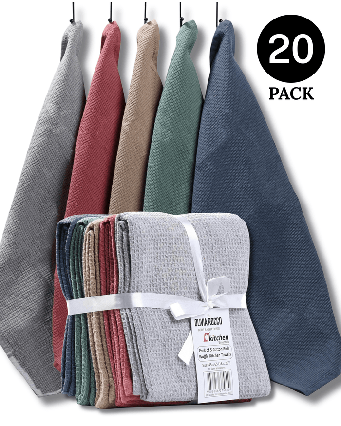 Olivia Rocco Waffle Tea Towels, Pack of 20, 100% Cotton, 45 x 65 cm, Assorted