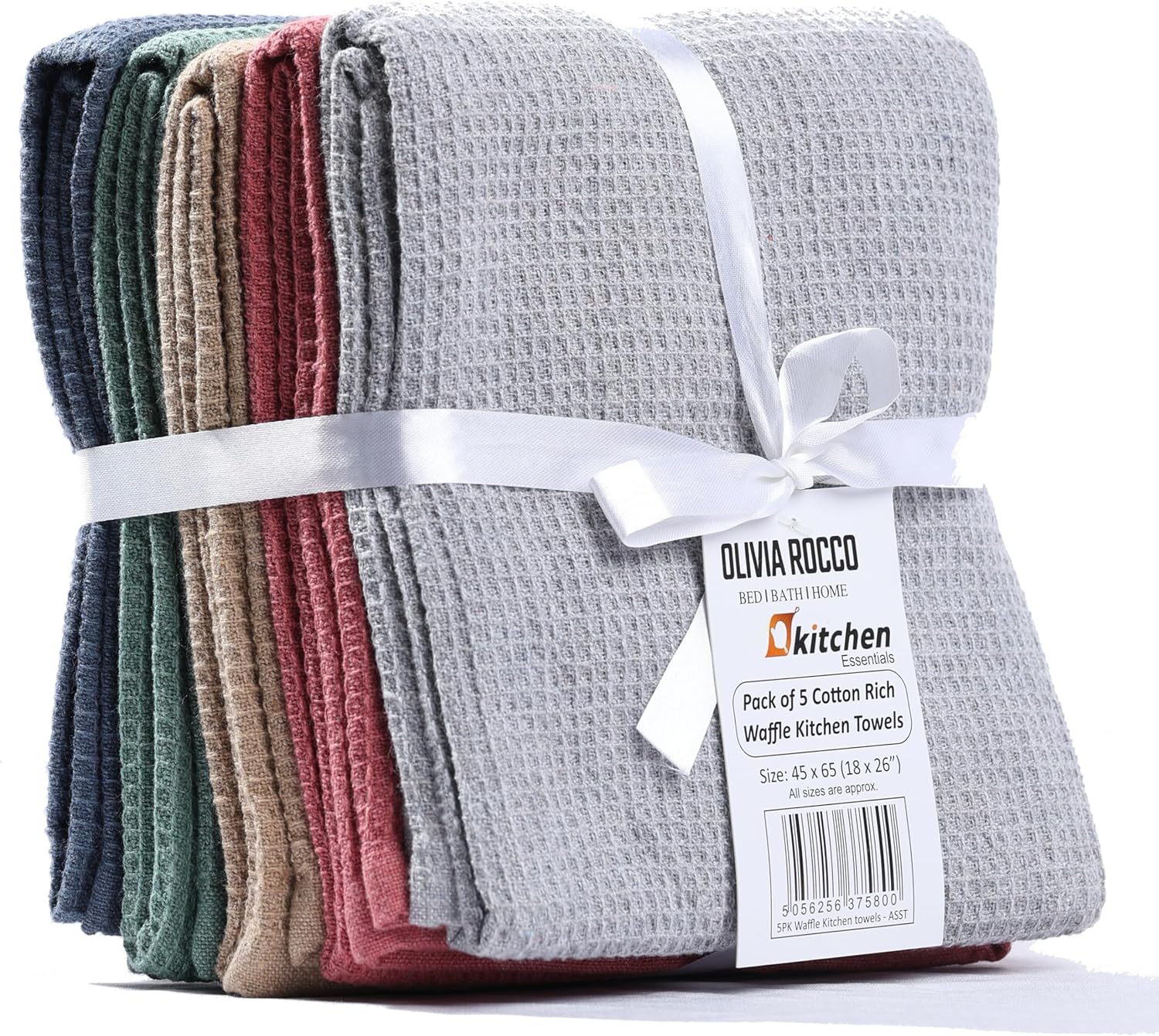 Olivia Rocco Waffle Cotton Tea Towels, Pack of 5, Assorted Colours