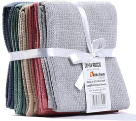Olivia Rocco Waffle Cotton Tea Towels, Pack of 5, Assorted Colours