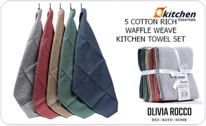 Olivia Rocco Waffle Cotton Tea Towels, Pack of 5, Assorted Colours