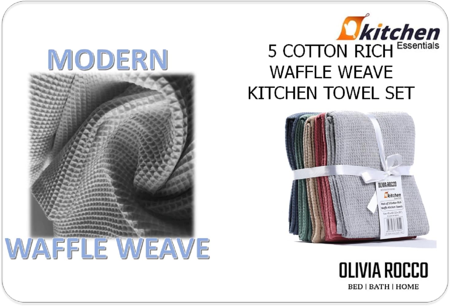 Olivia Rocco Waffle Cotton Tea Towels, Pack of 5, Assorted Colours