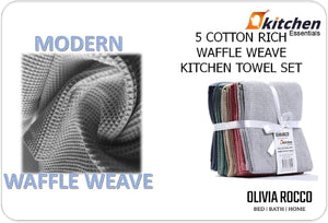 Olivia Rocco Waffle Cotton Tea Towels, Pack of 5, Assorted Colours