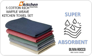 Olivia Rocco Waffle Cotton Tea Towels, Pack of 5, Assorted Colours