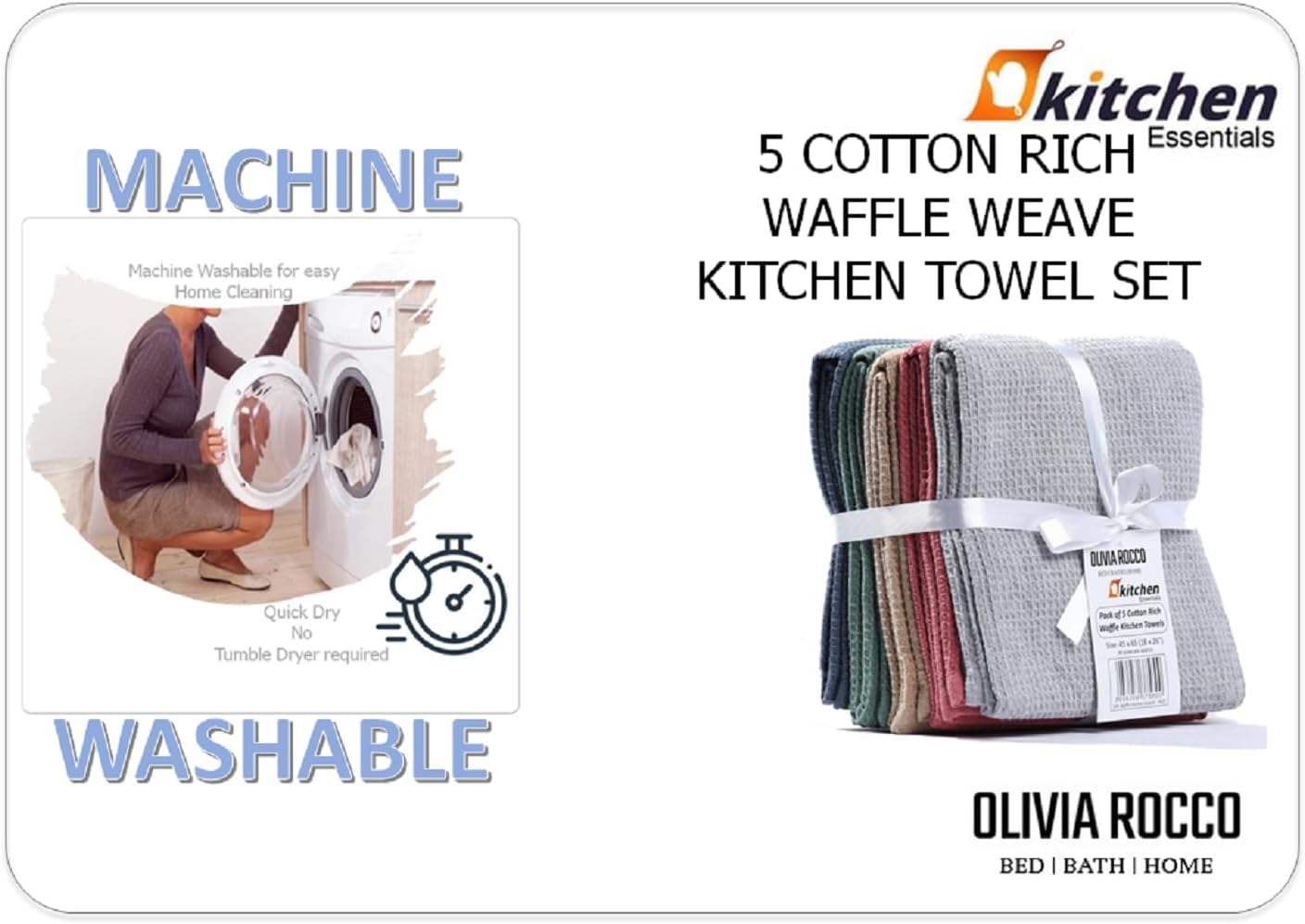 Olivia Rocco Waffle Cotton Tea Towels, Pack of 5, Assorted Colours