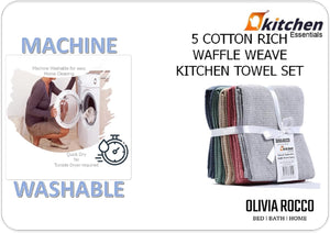 Olivia Rocco Waffle Cotton Tea Towels, Pack of 5, Assorted Colours
