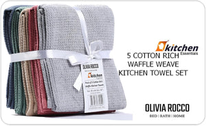 Olivia Rocco Waffle Cotton Tea Towels, Pack of 5, Assorted Colours