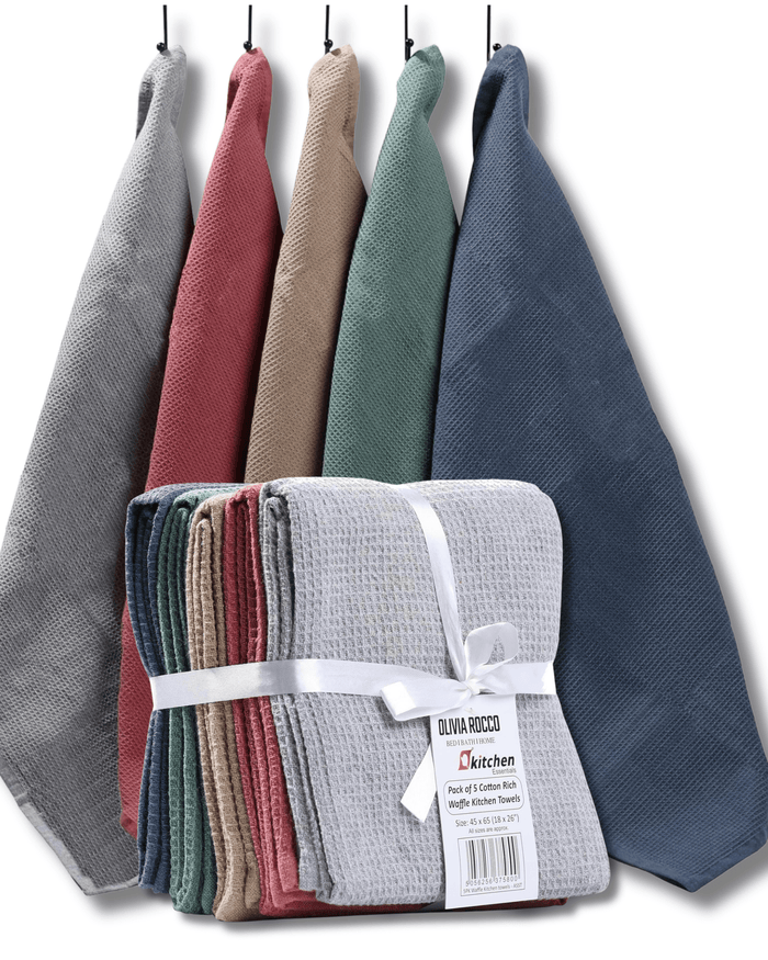 Olivia Rocco Waffle Cotton Tea Towels, Pack of 5, Assorted Colours