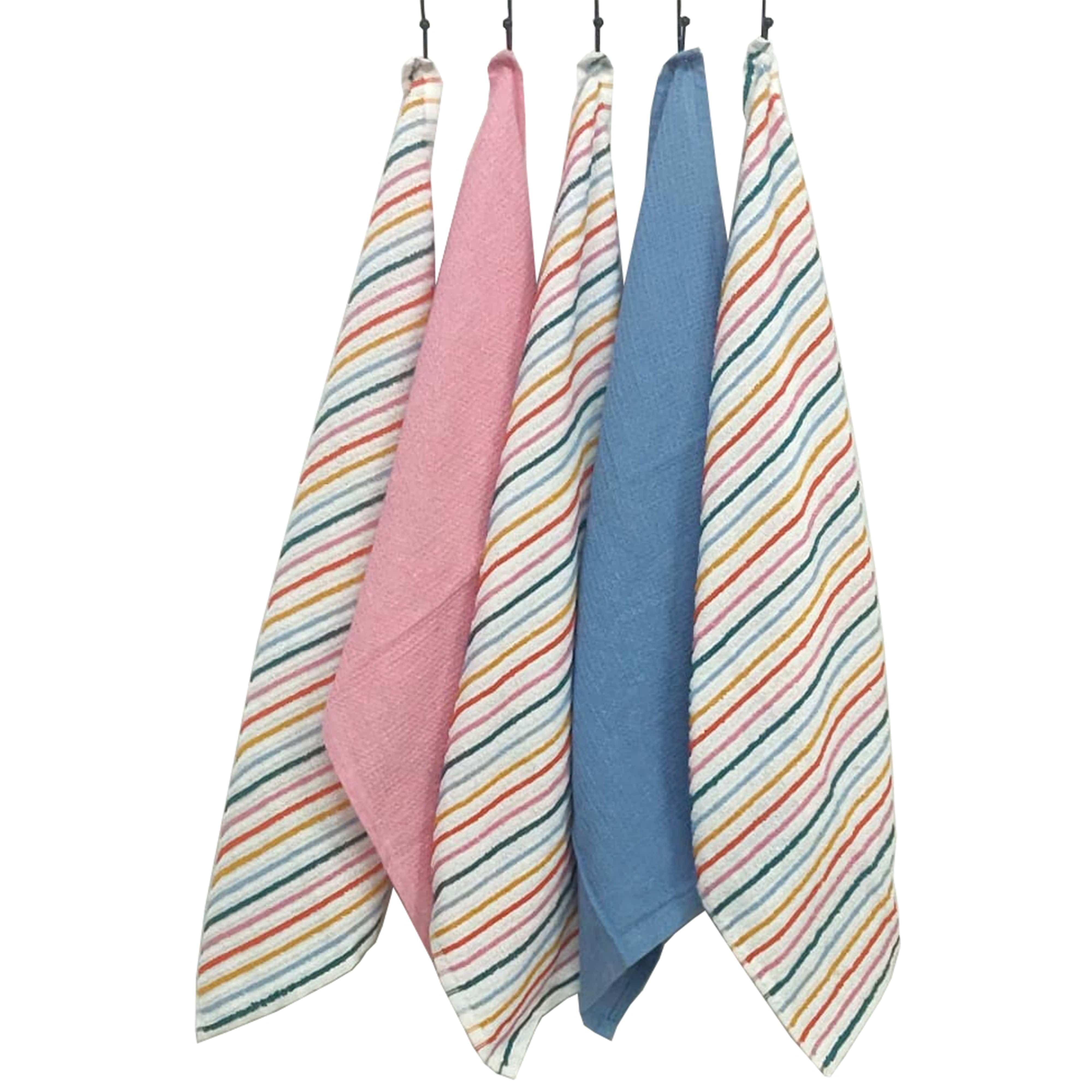 Olivia Rocco Striped Waffle Tea Towels, Pack of 5, Cotton Blend