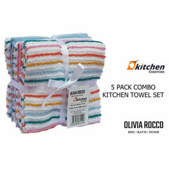 Olivia Rocco Striped Waffle Tea Towels, Pack of 5, Cotton Blend