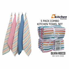Olivia Rocco Striped Waffle Tea Towels, Pack of 5, Cotton Blend