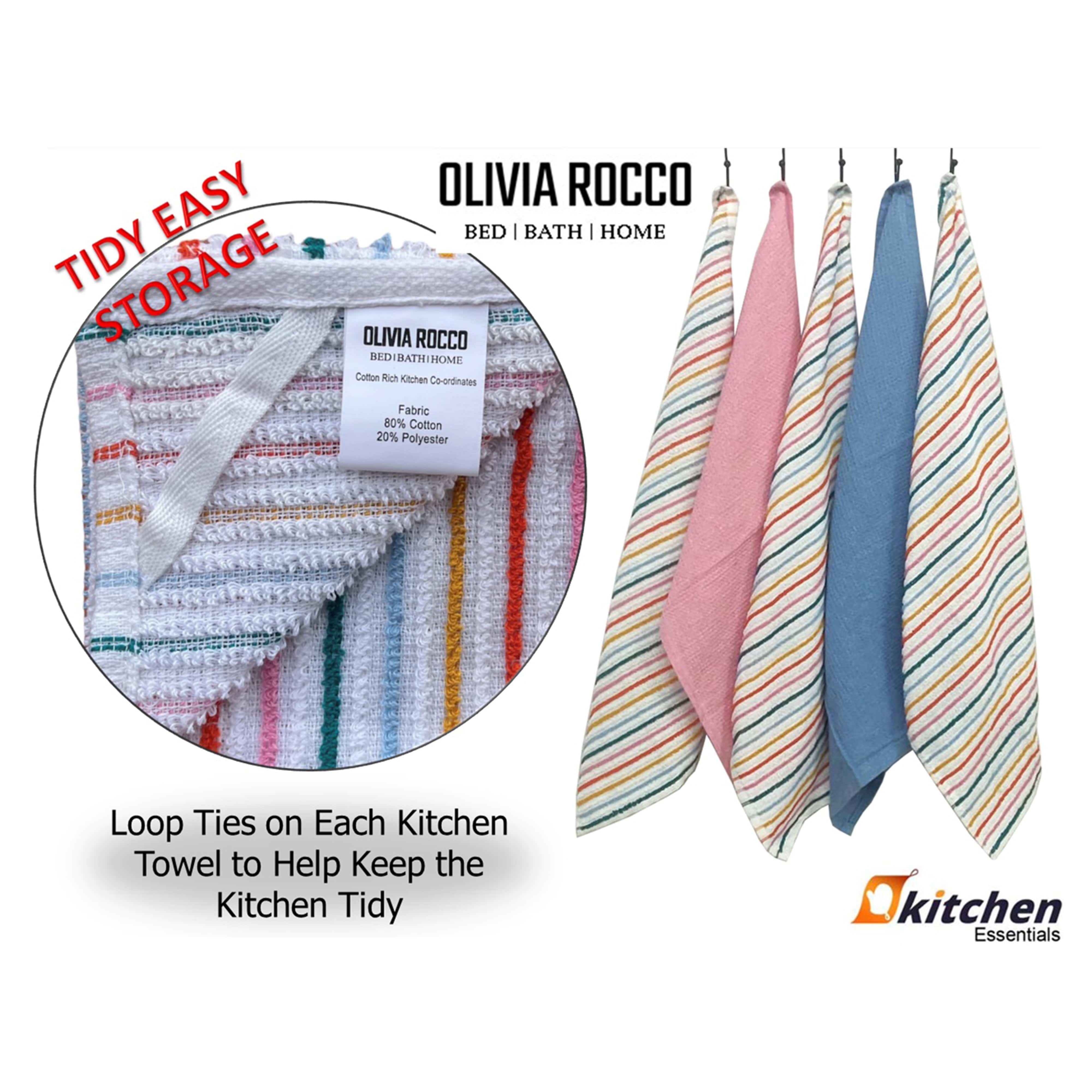 Olivia Rocco Striped Waffle Tea Towels, Pack of 5, Cotton Blend